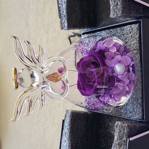 Glass Angel w/preserved rose and gold accents